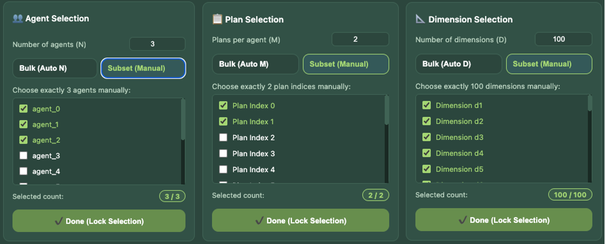 Manual agent subset selection